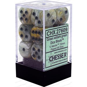 Marble Green/Dark Green 12D6 16mm Dice Set