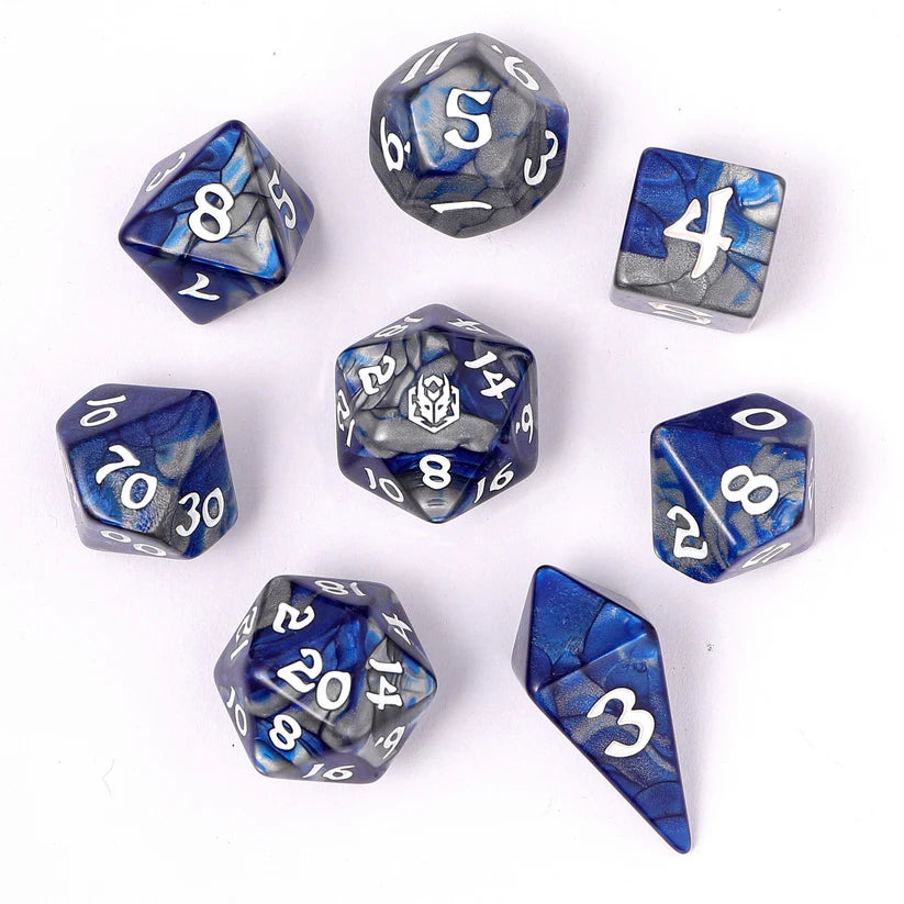 Wyrmforged Rollers Rounded Edge 8 Piece Polyhedral Dice Set Paladin Steel