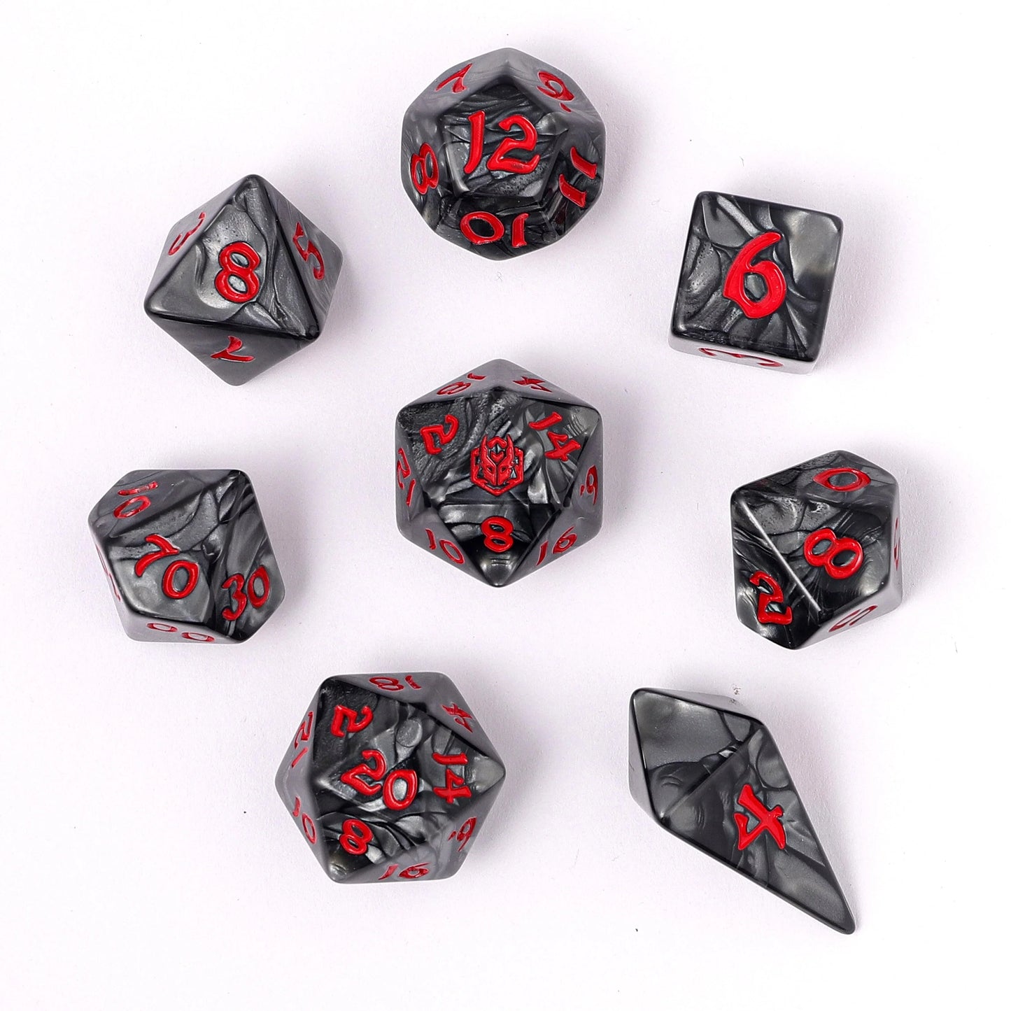 Wyrmforged Rollers Round Edge 8pc Dice set Iron Golem