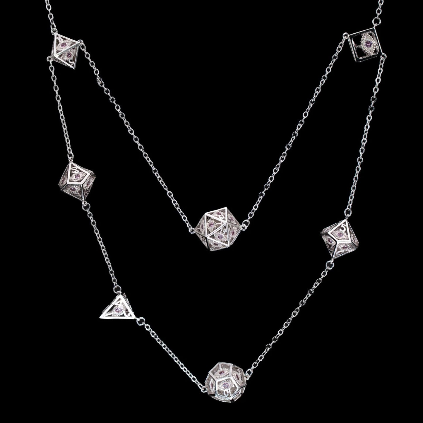 Dragon's Eye 7 die Necklace Silver w/Pink Gems