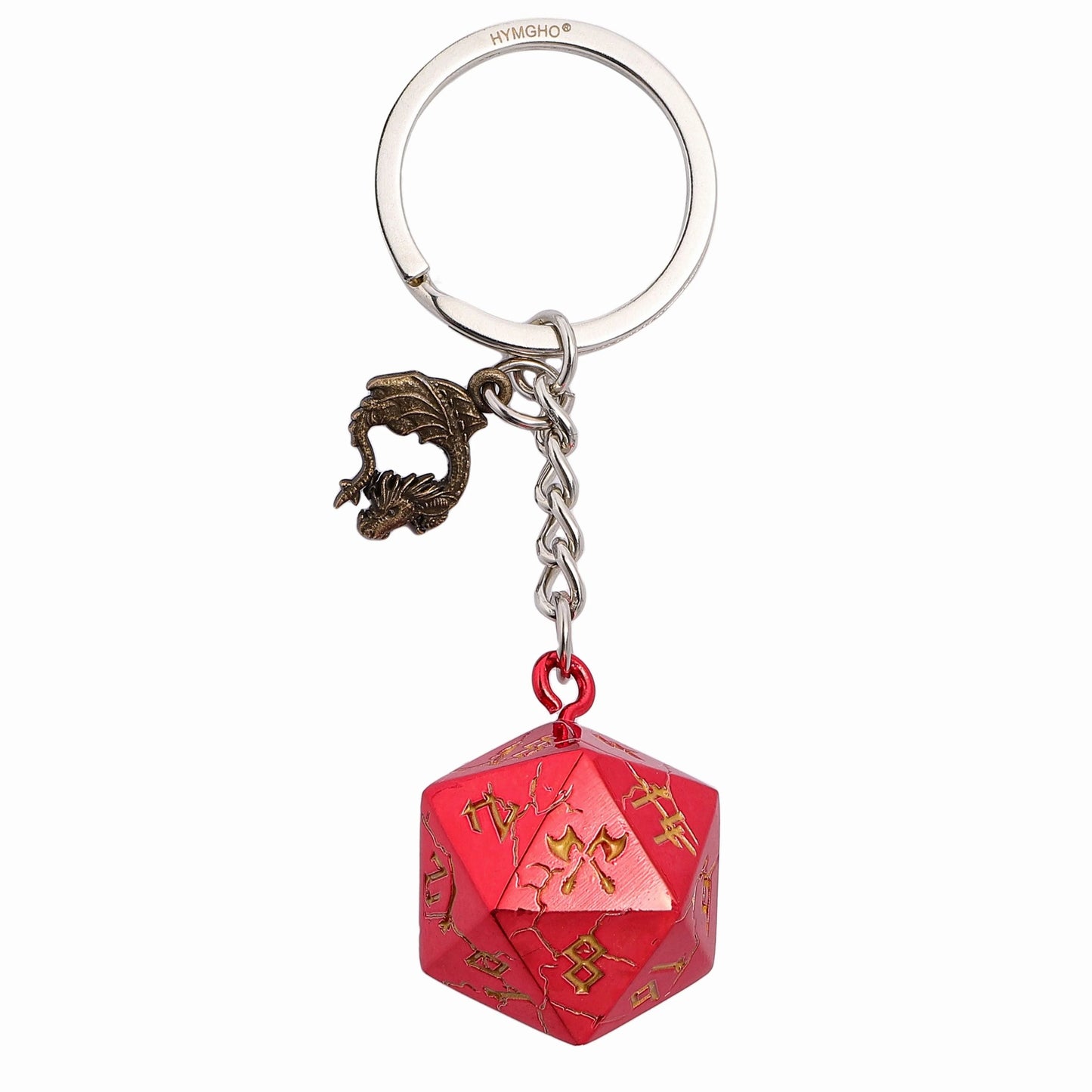 D20 Keychain Barbarian Red with Gold