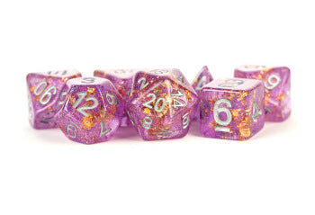 Purple with Gold Foil 7pc Resin Dice Set