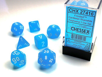 Frosted Caribbean Blue/White 7pc Dice Set