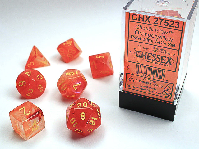 Ghostly Glow Orange/Yellow 7pc Dice Set