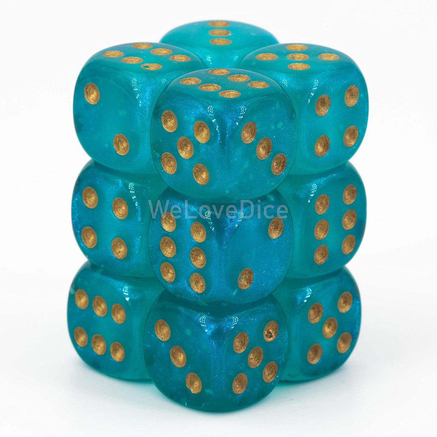 Dice Cube 12d6 Borealis Teal/Gold