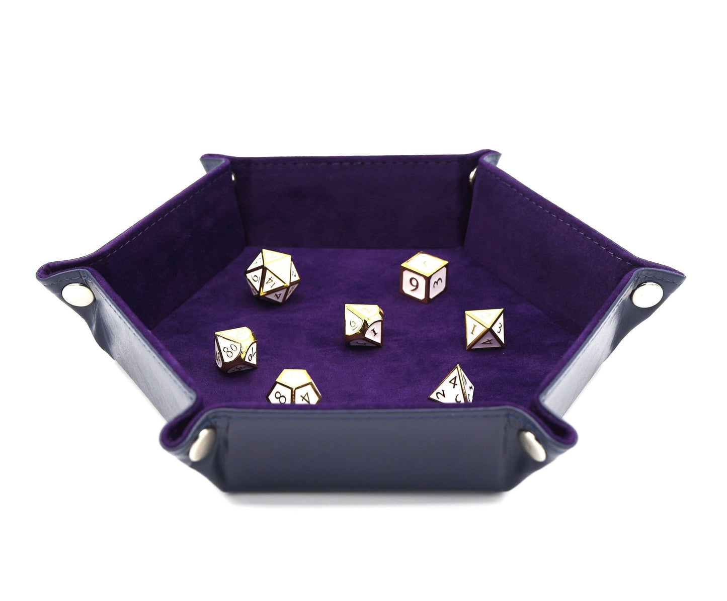 Leatherette & Velvet Navy/Purple Hex Dice Tray