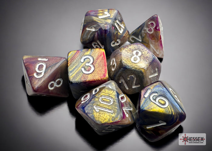 Festive Mini Carousel/White 7pc Dice Set