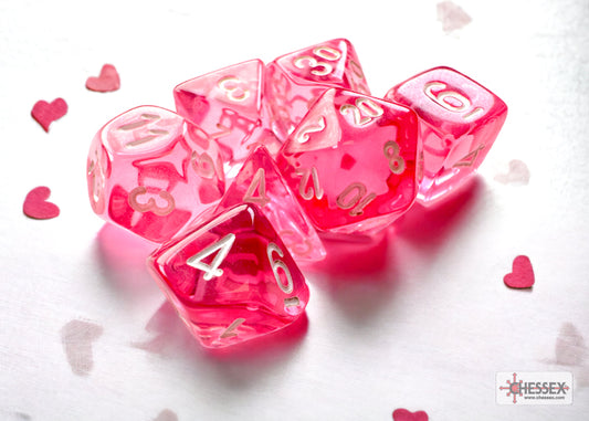 7-Piece Mini Dice Set Translucent Pink/White