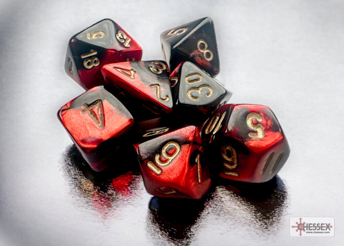 Gemini Mini Black-Red/Gold 7pc Dice Set