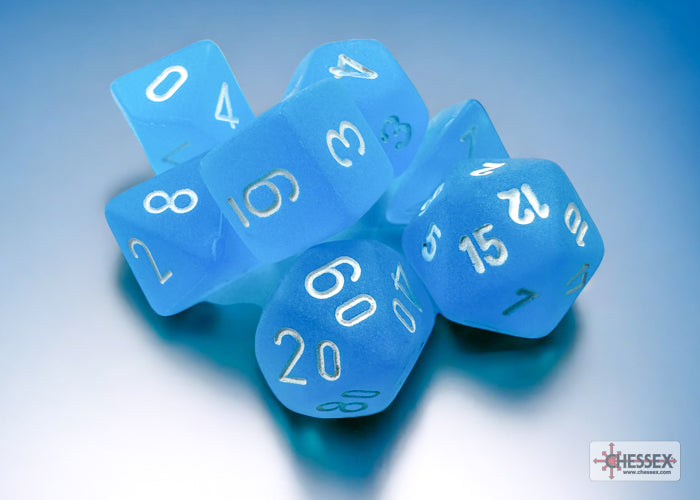 Frosted Caribbean Mini Blue/White 7pc Dice Set