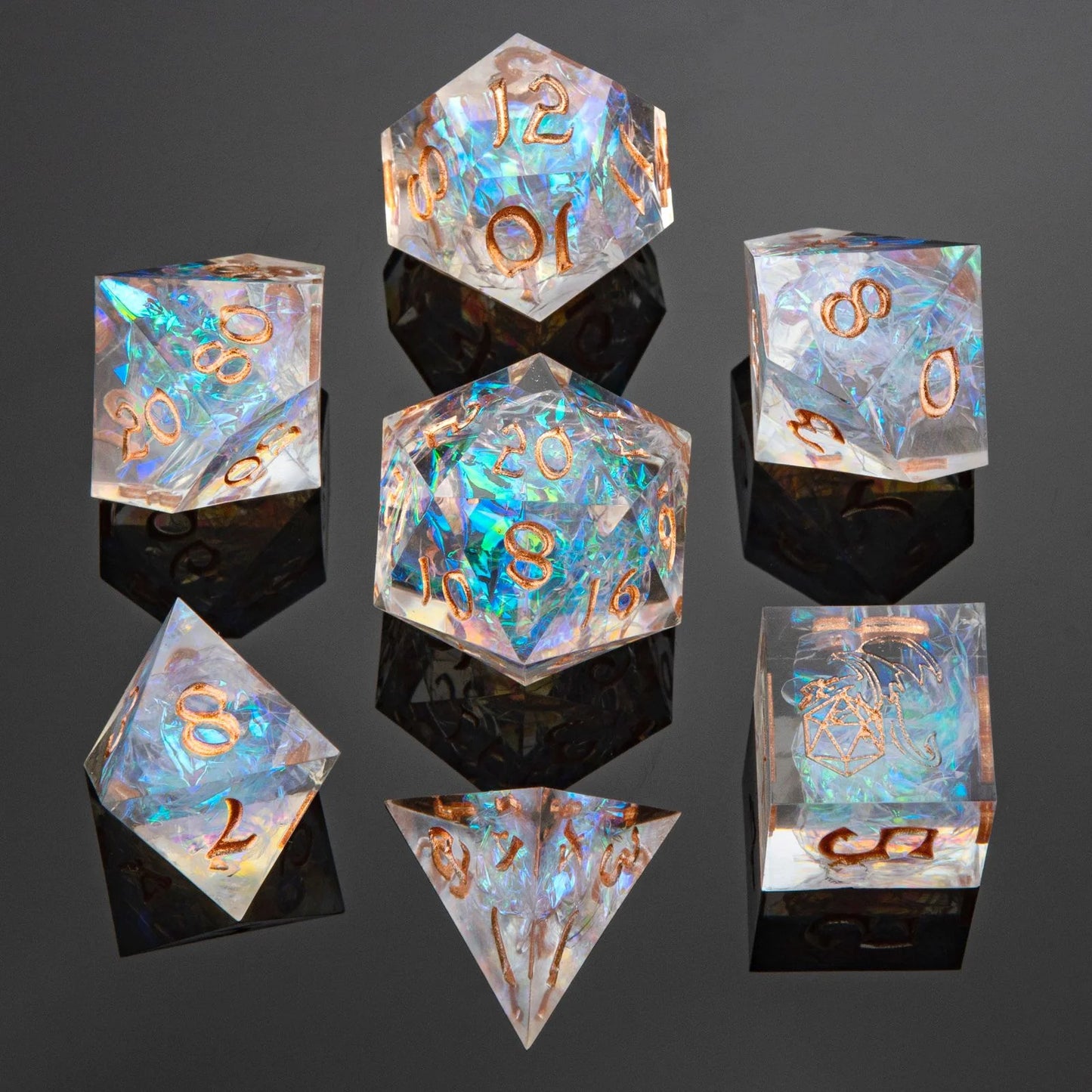 Captured Magic Handmade Sharp Edge Resin 7pc Dice Set Opal