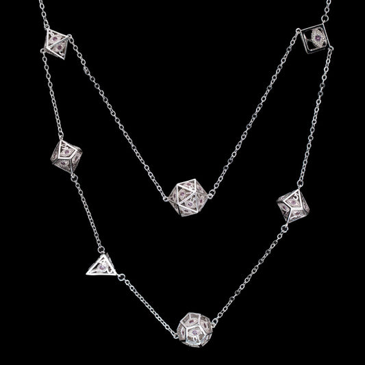 Dragon's Eye 7 die Necklace Silver w/Pink Gems