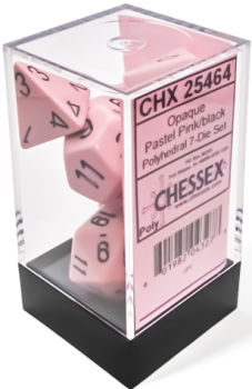 Opaque Pastel Pink/Black 7pc Dice Set