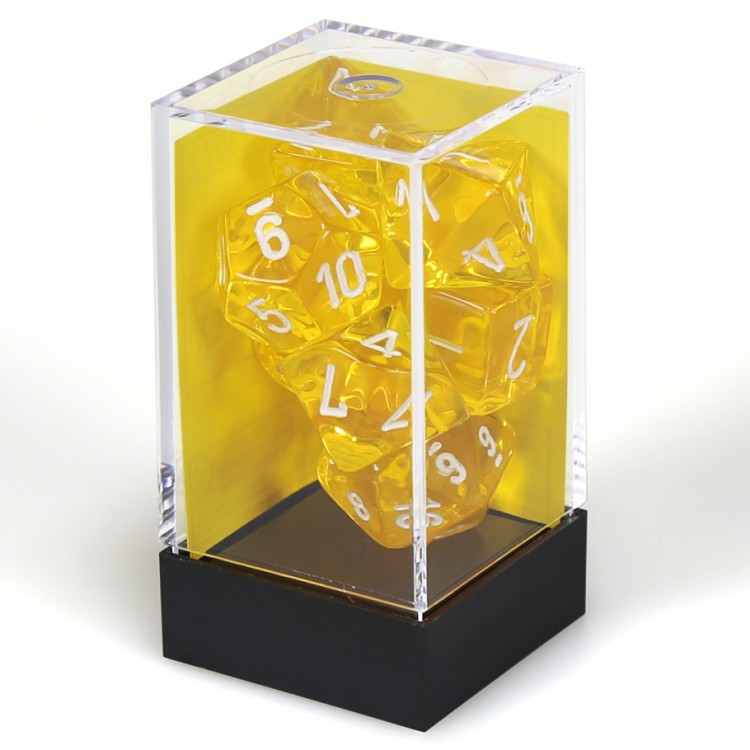 Dice Cube 7-Piece Translucent Yellow with White