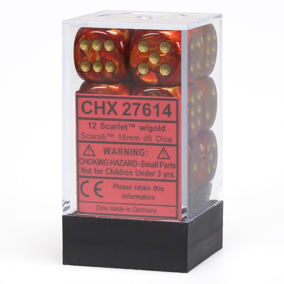 Scarab Scarlet/Gold 12xD6 16mm Dice